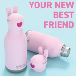ASOBU Bestie Bottle Bunny Vacuum Insulated Stainless Steel Water Bottle with Reusable Flexi Straw, 16 oz., Pink (SBV44BU)