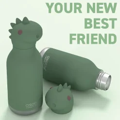 ASOBU Bestie Bottle Dinosaur Stainless Steel Vacuum Insulated Water Bottle, 16 oz., Green (ADNASBV44DI)