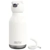 ASOBU Bestie Bottle Teddy Bear Vacuum Insulated Stainless Steel Water Bottle with Reusable Flexi Straw, 16 oz., White (SBV44BE)