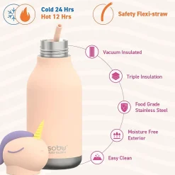 ASOBU Bestie Bottle Unicorn Stainless Steel Vacuum Insulated Water Bottle, 16 oz., Pink (ADNASBV44UN)