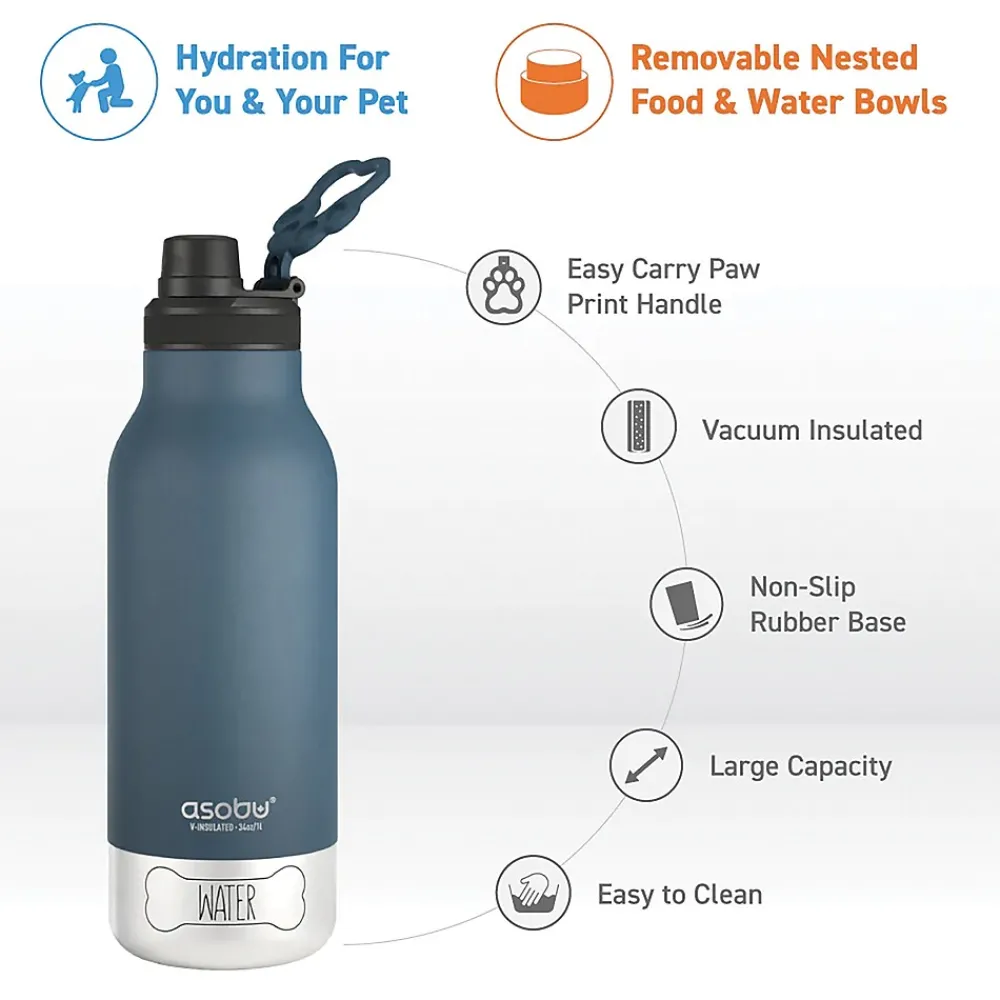 ASOBU Buddy 3-in-1 Water Bottle with Removable Dog Bowl & Food Compartment, 32 oz., Blue (SDB2)