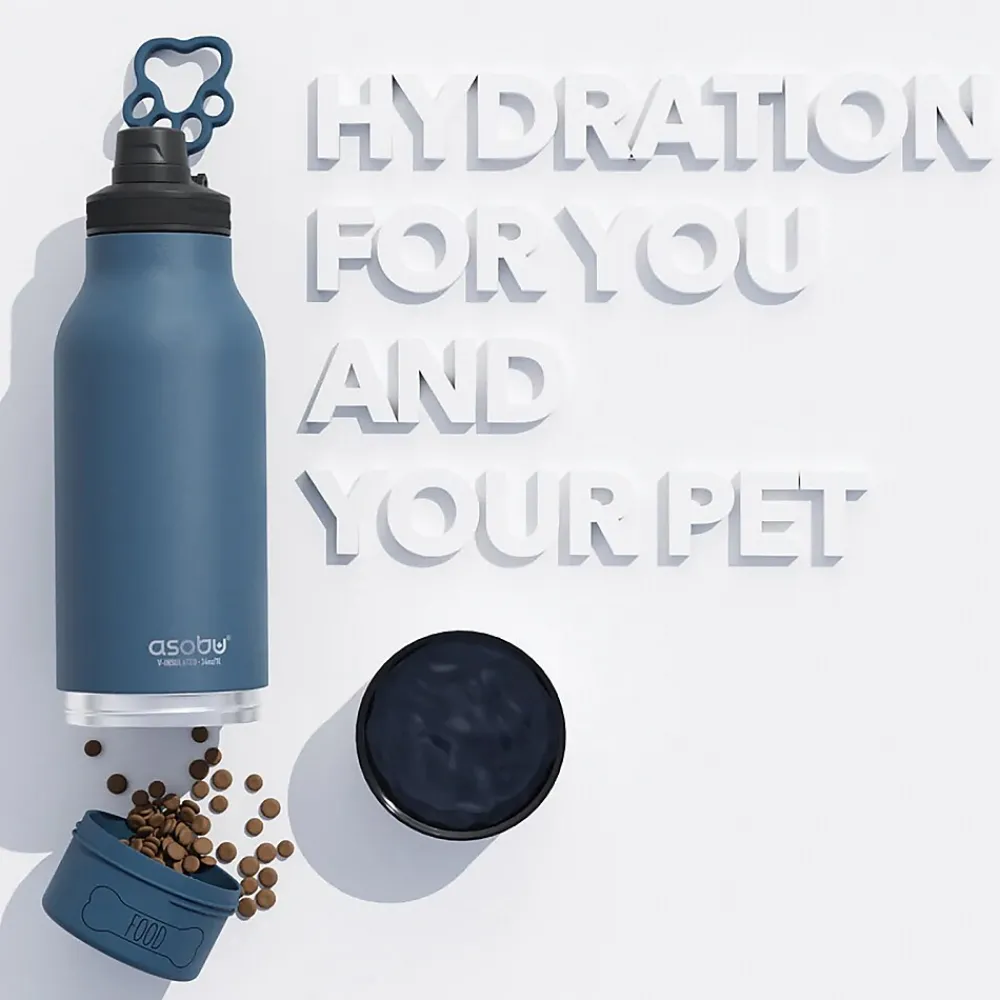 ASOBU Buddy 3-in-1 Water Bottle with Removable Dog Bowl & Food Compartment, 32 oz., Blue (SDB2)