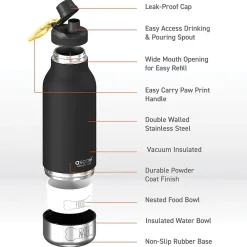 ASOBU Buddy 3-in-1 Water Bottle with Removable Dog Bowl & Food Compartment, 32 oz., Black (SDB2)