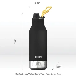 ASOBU Buddy 3-in-1 Water Bottle with Removable Dog Bowl & Food Compartment, 32 oz., Black (SDB2)