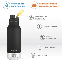ASOBU Buddy 3-in-1 Water Bottle with Removable Dog Bowl & Food Compartment, 32 oz., Black (SDB2)