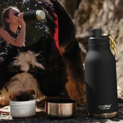 ASOBU Buddy 3-in-1 Water Bottle with Removable Dog Bowl & Food Compartment, 32 oz., Black (SDB2)