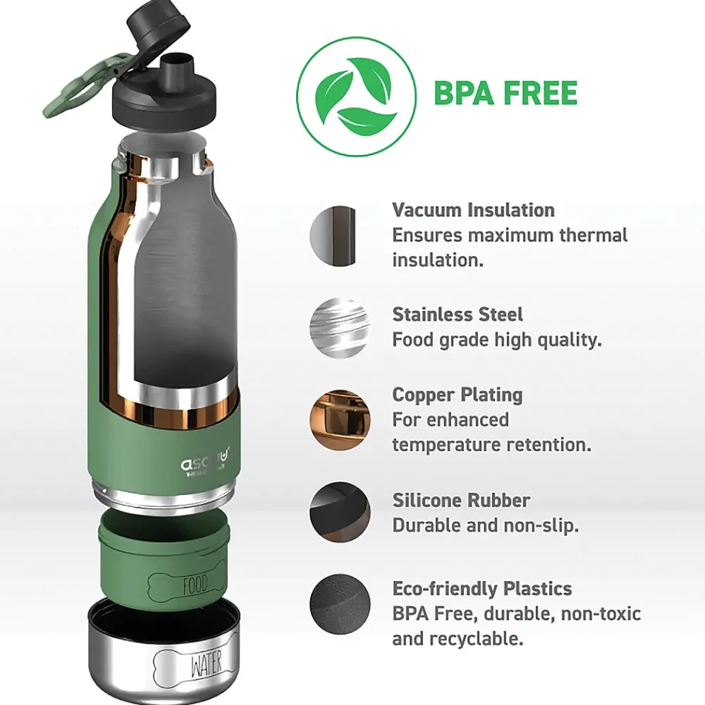 ASOBU Buddy 3-in-1 Water Bottle with Removable Dog Bowl & Food Compartment, 32 oz., Basil Green (SDB2)