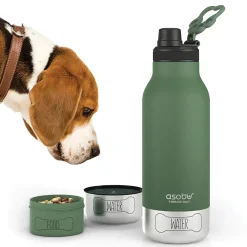 ASOBU Buddy 3-in-1 Water Bottle with Removable Dog Bowl & Food Compartment, 32 oz., Basil Green (SDB2)