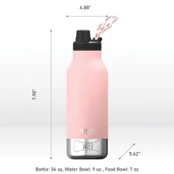 ASOBU Buddy 3-in-1 Water Bottle with Removable Dog Bowl & Food Compartment, 32 oz., Pink (SDB2)