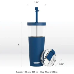 Marina See-Through Triton Tumbler with Flexible Straw, 28 oz., Blue (ICT400)<ASOBU Discount