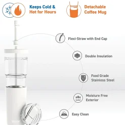 Marina See-Through Triton Tumbler with Flexible Straw, 28 oz., White (ICT400)<ASOBU Discount