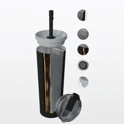 Ocean Double-Walled Vacuum-Insulated Stainless Steel Travel Tumbler with Flexible Straw & Dual Lids, 27 oz., Red (ICT27)<ASOBU New