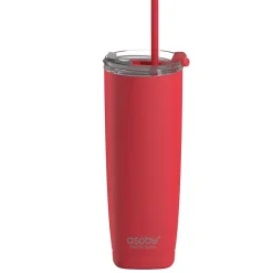20-Ounce Aquilina Double-Wall-Insulated Stainless Steel Tumbler with Straw, Red (NA-BF23R)<ASOBU Discount