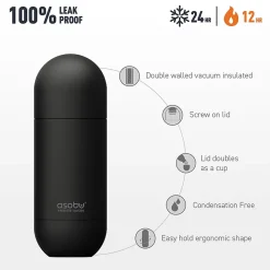 ASOBU Puramic Orb Stainless Steel Water Bottle, 14 oz., Black (ADNASBV30P)