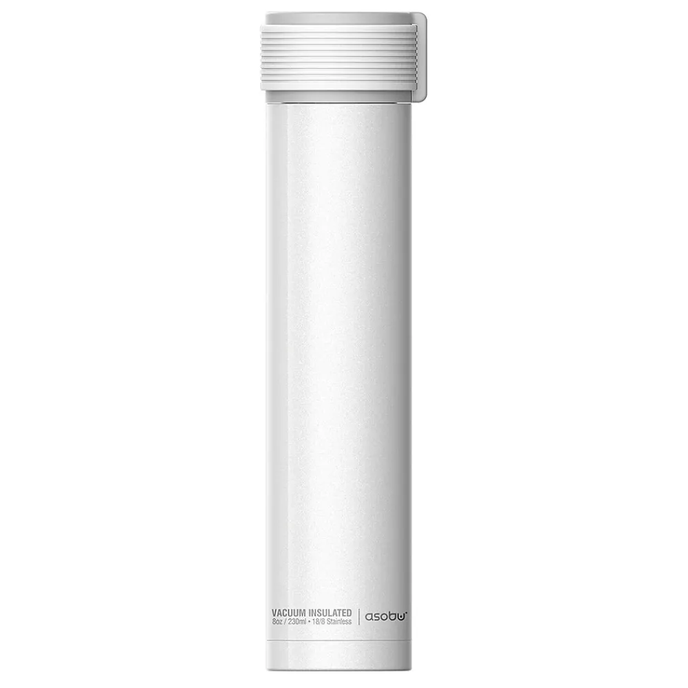 ASOBU Skinny Mini Ultimate Stainless Steel Vacuum Insulated Water Bottle, 8 oz., White (ADNANASBV20W)