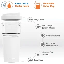 Vista Stainless Steel Double Wall Insulated Coffee Mug, 20 oz., White (ADNASM40W)<ASOBU Outlet