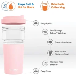 Vista Stainless Steel Clear-Insulation Tritan Coffee Mug, 20 oz., Pink (SM40)<ASOBU Discount