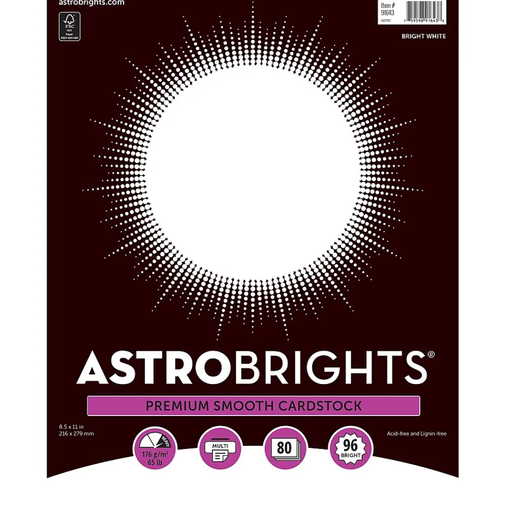 Card Stock*Astrobrights 65 lb. Cardstock, 8.5" x 11", White, 80 Sheets/Pack (91643)