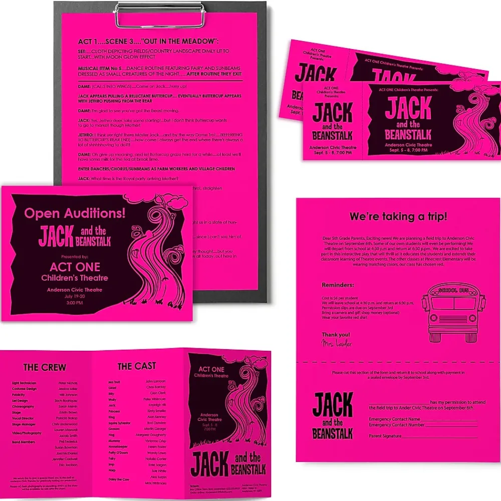Multipurpose Paper*Astrobrights Colored Paper, 24 lbs., 8.5" x 11", Fireball Fuchsia, 500 Sheets/Ream (22681/21688)
