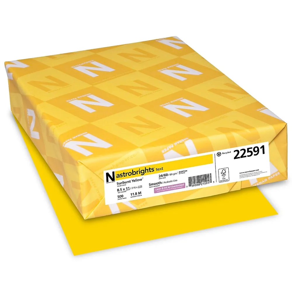Copy Paper*Astrobrights Colored Paper, 24 lbs., 8.5" x 11", Sunburst Yellow, 500 Sheets/Ream (WAU22591)