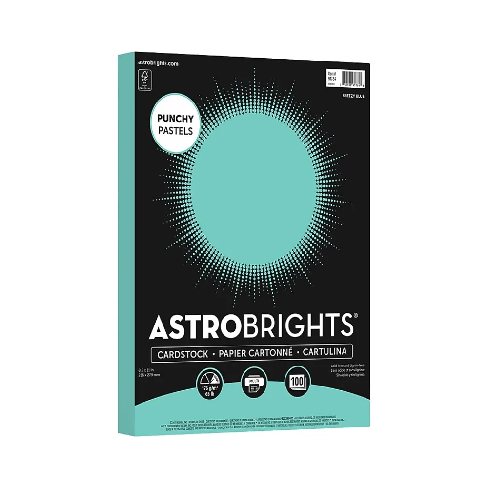Card Stock*Astrobrights Punchy Pastels 65 lb. Cardstock Paper, 8.5" x 11", Breezy Blue, 100 Sheets/Pack (91784)
