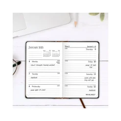 Journals|AT-A-GLANCE Fine Diary Pocket Hardcover 2025 Weekly and Monthly Diary, 2.75" x 4.25", Ruled, Black/Brown (74-01-05-25)
