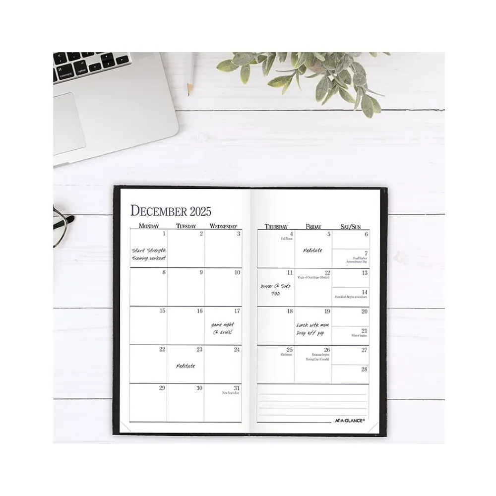 Journals|AT-A-GLANCE Fine Pocket Hardcover Diary, 3" x 6", Ruled, Black (72-02-05-25)