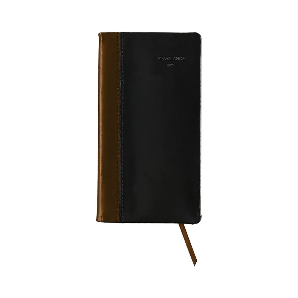 Journals|AT-A-GLANCE Fine Pocket Hardcover Diary, 3" x 6", Ruled, Black/Brown (74-02-05-25)