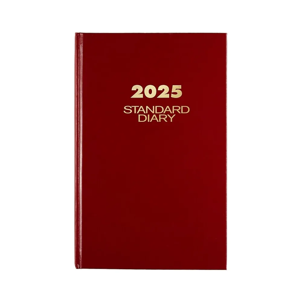 Journals|AT-A-GLANCE Standard Hardcover 2025 Daily Diary, 7.75" x 12", Ruled, Red (SD376-13-25)