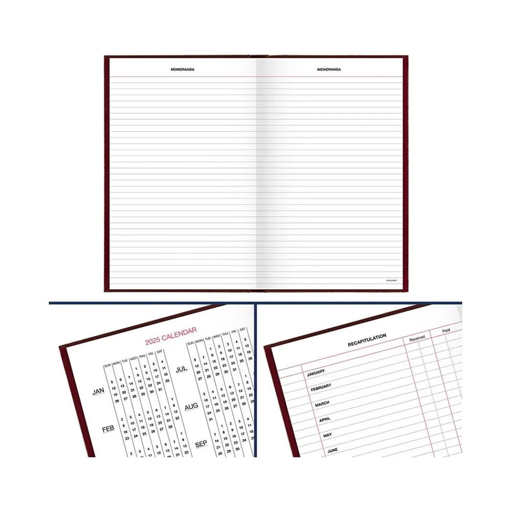 Journals|AT-A-GLANCE Standard Hardcover 2025 Daily Diary, 7.75" x 12", Ruled, Red (SD376-13-25)