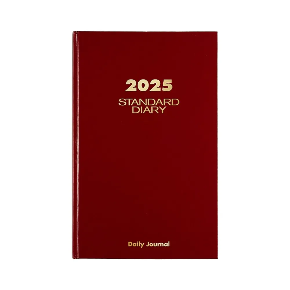 Journals|AT-A-GLANCE Standard Hardcover 2025 Daily Diary, 7.75" x 12", Ruled, Red (SD377-13-25)
