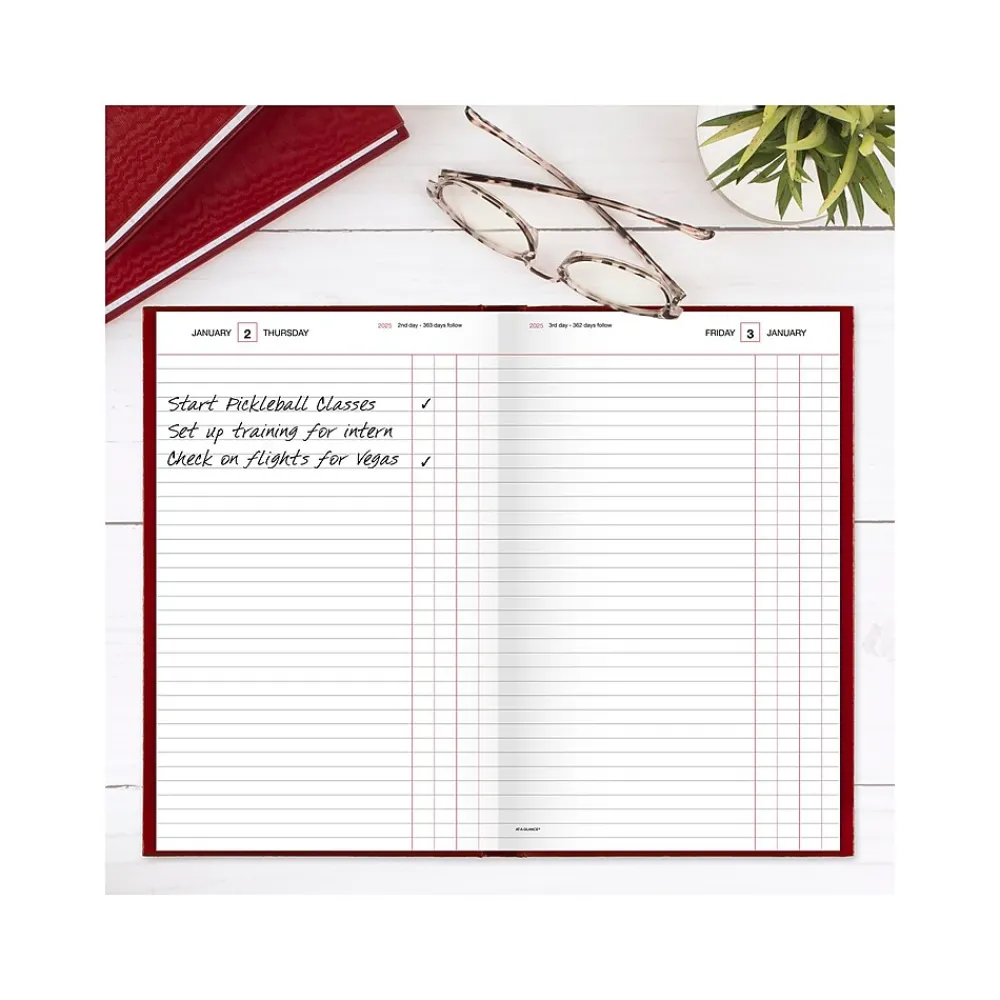 Journals|AT-A-GLANCE Standard Hardcover 2025 Daily Diary, 7.75" x 12", Ruled, Red (SD377-13-25)