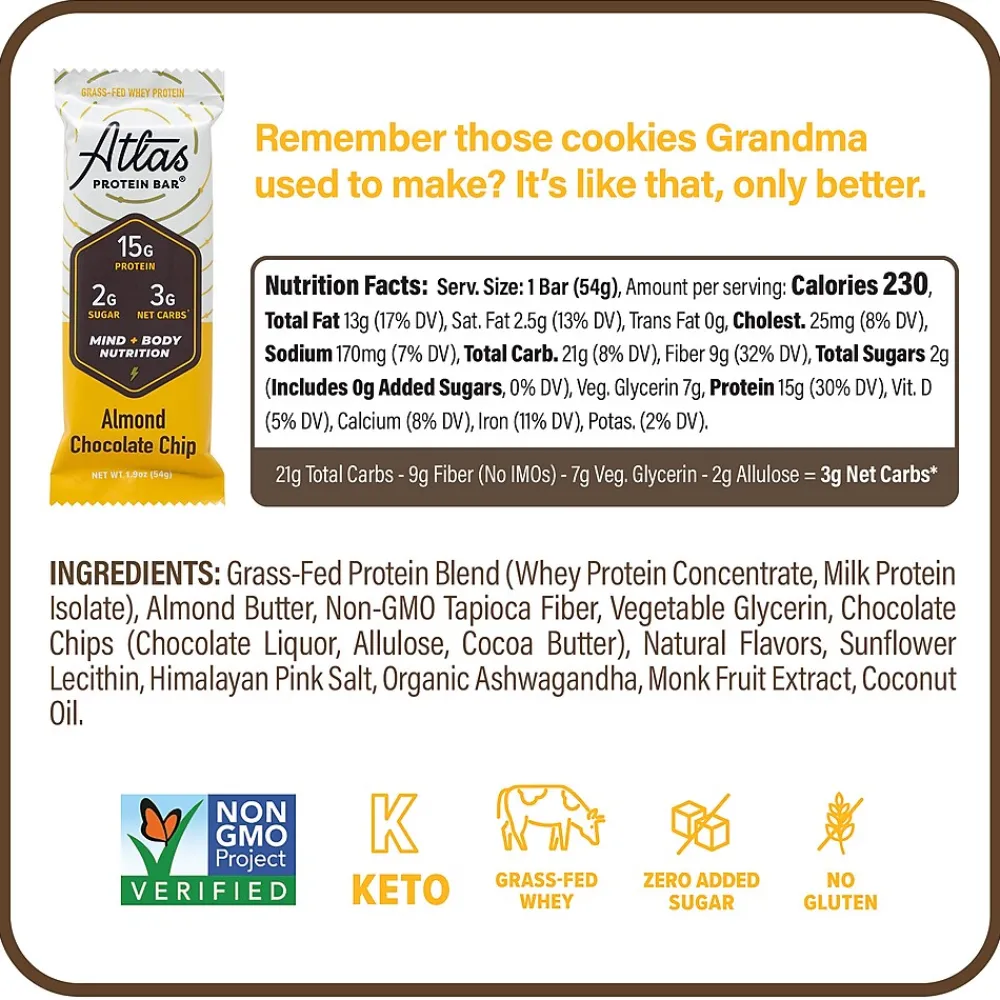 Atlas Gluten Free Chocolate Protein Bar, 1.9 oz., 10 Bars/Box 2/Box (600-02138)