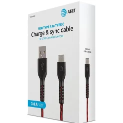 Charge and Sync USB to Type-C Cable, 4 ft., Red (TCB04-RED)<AT&T Sale
