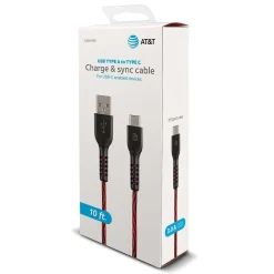 Charge and Sync USB to Type-C Cable, 10 ft., Red, (TCB10-RED)<AT&T Hot