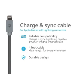 PVC Charge and Sync Lightning Cable, 4 ft., Gray (PVLC1-GRY)<AT&T Clearance
