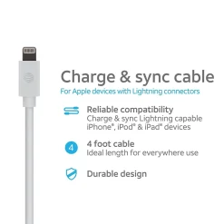 PVC Charge and Sync Lightning Cable, 4 ft., White (PVLC1-WHT)<AT&T Hot
