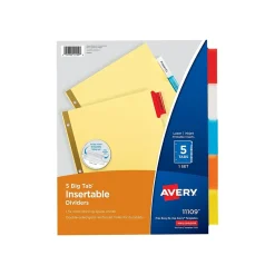 Dividers|Avery Big Tab Insertable Buff Paper Dividers, 5-Tab, Assorted Colors, 48 Sets/Carton (11109)