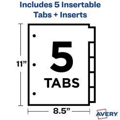 Dividers|Avery Big Tab Insertable Plastic Divider, 5 Tabs, Multicolor, 1 Set (11900)