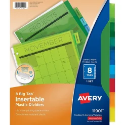 Dividers|Avery Big Tab Insertable Plastic Divider, 8 Tabs, Multicolor, 1 Set (11901)