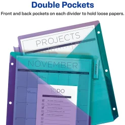 Dividers|Avery Big Tab Insertable Plastic Dividers with 2 Pockets, 8 Tabs, Two-Tone Multicolor (11983)