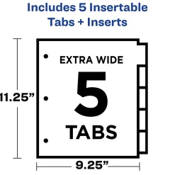 Dividers|Avery Big Tab Insertable Plastic Dividers with 2 Pockets, 5 Tabs, Two-Tone Multicolor (11982)