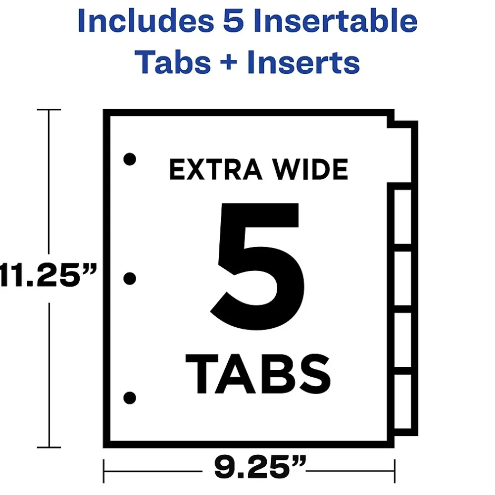 Dividers|Avery Big Tab Insertable Plastic Dividers with 2 Pockets, 5 Tabs, Two-Tone Multicolor (11982)