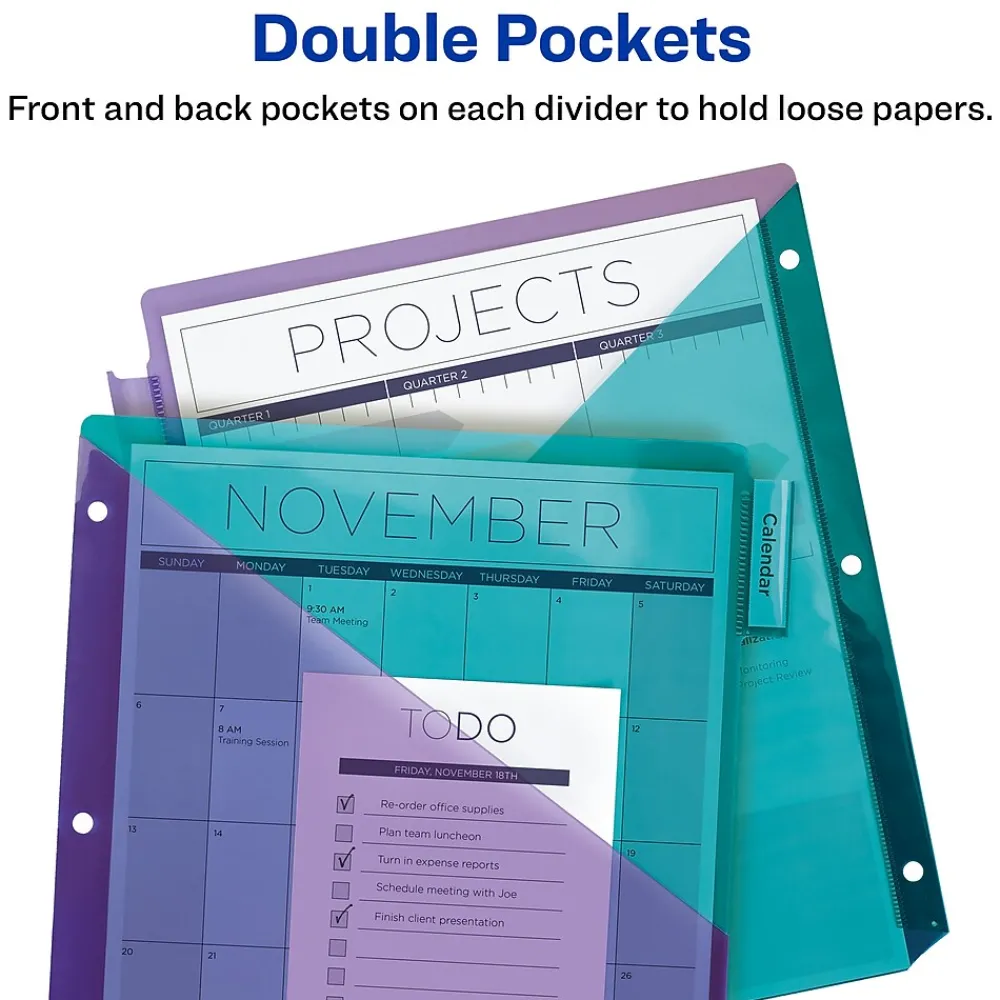 Dividers|Avery Big Tab Insertable Plastic Dividers with 2 Pockets, 5 Tabs, Two-Tone Multicolor (11982)