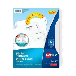 Dividers|Avery Big Tab Printable Divider, 5-Tab, White (14436)