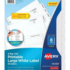 Dividers|Avery Big Tab Printable Paper Dividers with Large White Labels, 8 Tabs, White, 4 Sets/Pack (14439)
