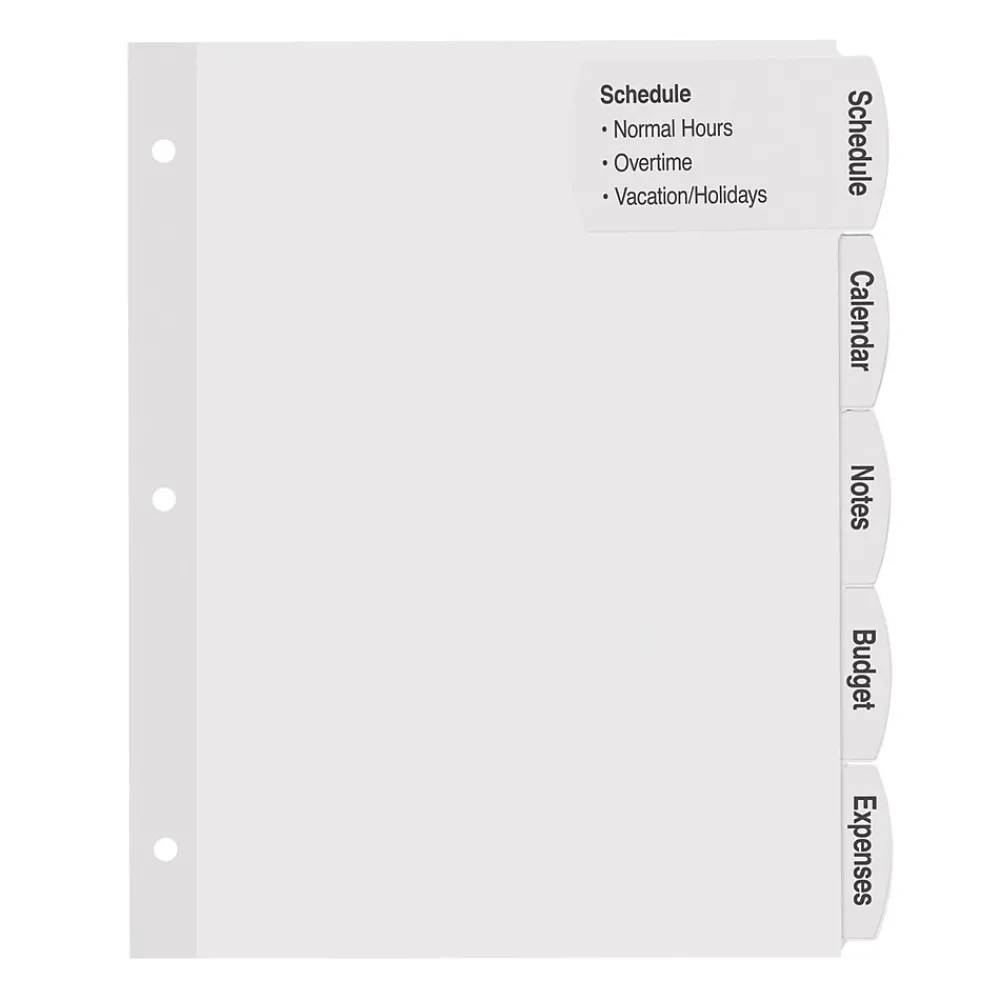 Dividers|Avery Big Tab Printable Paper Dividers with Large White Labels, 5 Tabs, White, 20 Sets/Pack (14440)