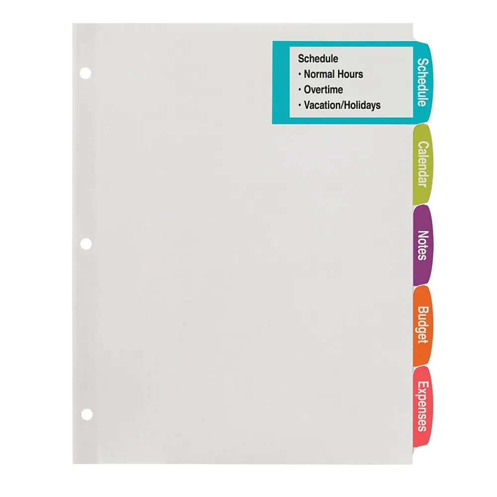 Dividers|Avery Big Tab Printable Paper Dividers with Large White Labels, 5 Tabs, White, 20 Sets/Pack (14440)