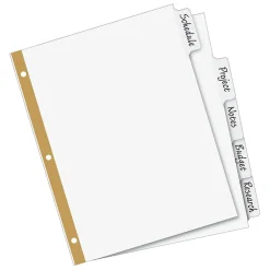Dividers|Avery Big Tab Write & Erase Paper Divider, 5 Tabs, White/Gold Reinforced, 1 Set (23075)