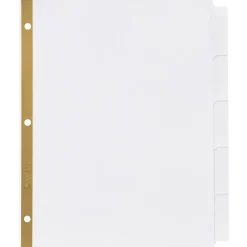 Dividers|Avery Big Tab Write & Erase Paper Dividers, 5 Tabs, White, Gold Reinforced, 48 Sets/Carton (23075)